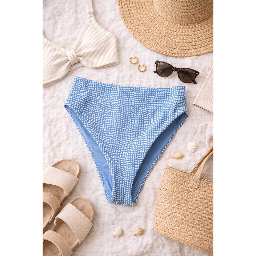 NWT Aerie Women's High Cut Cheeky Bikini Bottom Polka Dot Horizon Blue Size XXL